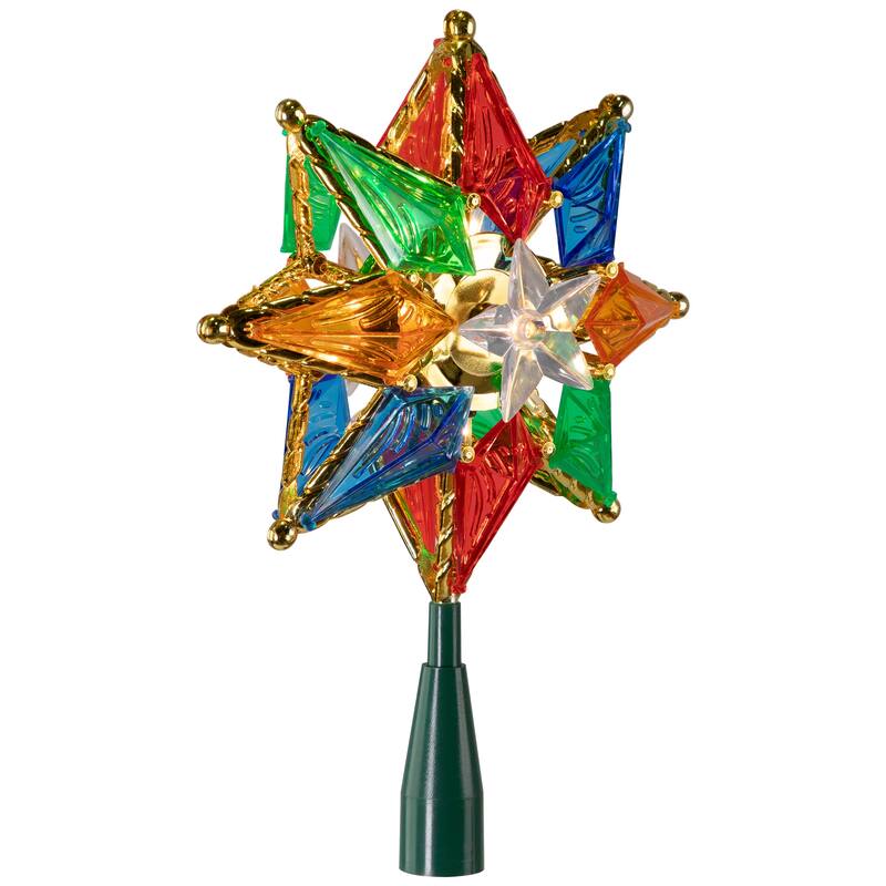 8" Multi Color 8-Point Star Christmas Tree Topper - Clear Lights
