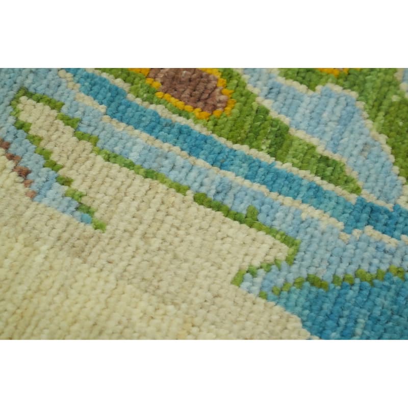 Vegetable Dye Wool Oushak Turkish Area Rug, Geometric Carpet - 11' 8'' X 9' 1''