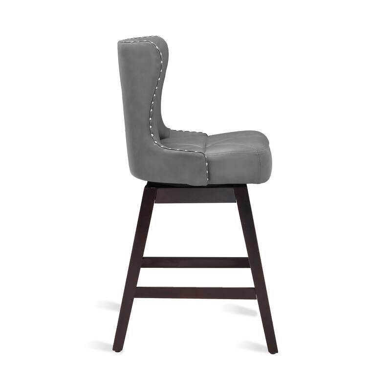 26 in. Mid-Century Modern Counter Stools Wood Frame Swivel Bar Stools with Faux Leather/Fabric Upholstered Seat