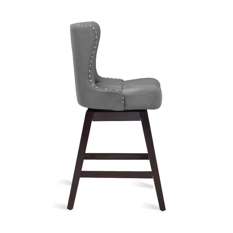 26 in. Modern Faux Leather/Fabric Upholstered Swivel Bar Stools with Wood Frame for kitchen Island(Set of 2)