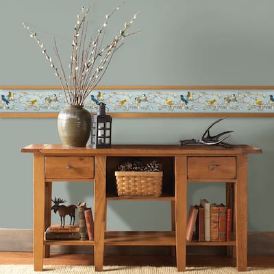 Botanical Winter Songbird Multicolor Floral Trail 33' L X 20.5 W Wallpaper Border