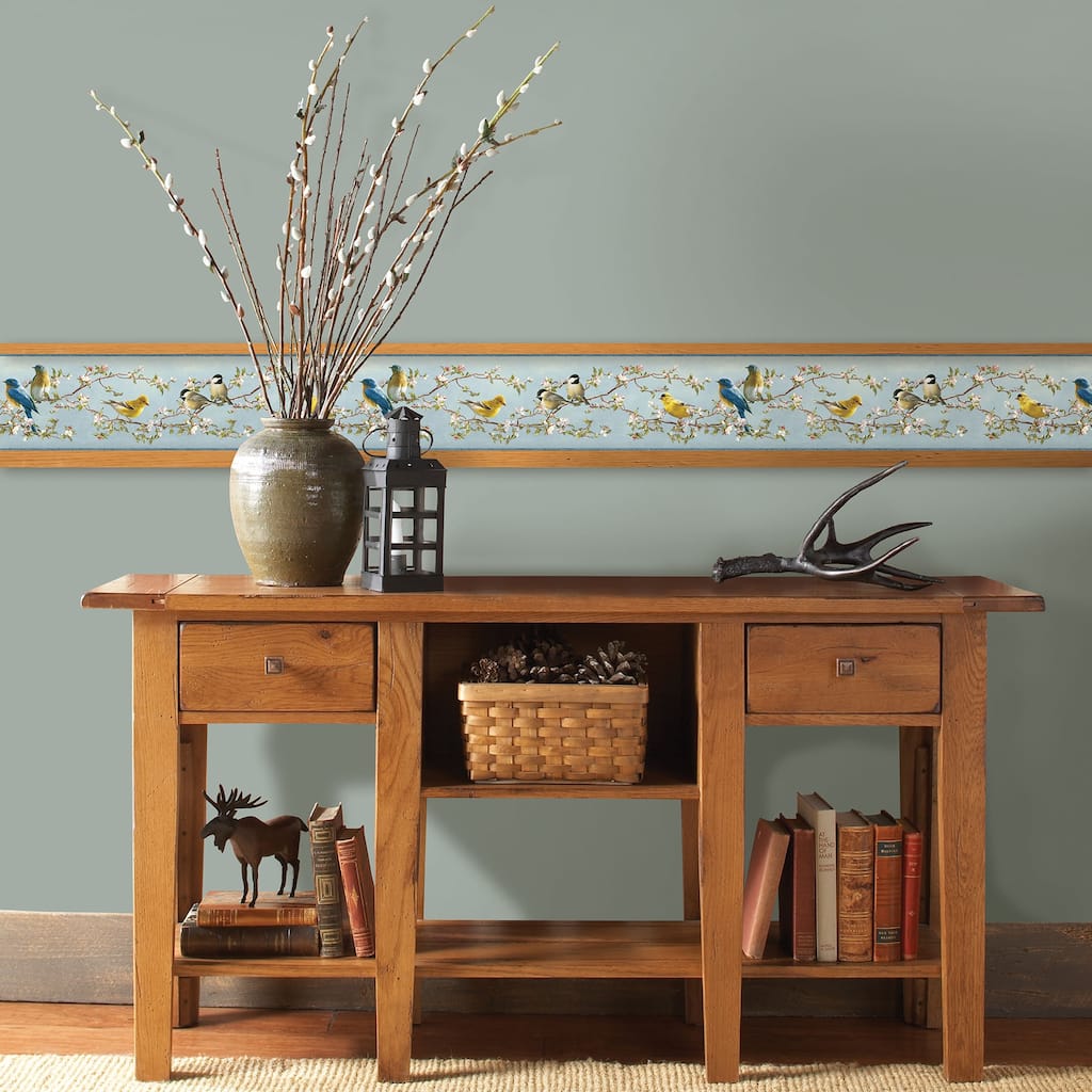 Botanical Winter Songbird Multicolor Floral Trail 33' L X 20.5 W Wallpaper Border