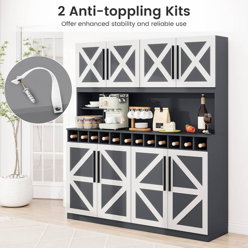 Gymax 63'' Wide Kitchen Buffet Hutch w/4 Cabinets 2 Open Shelves &