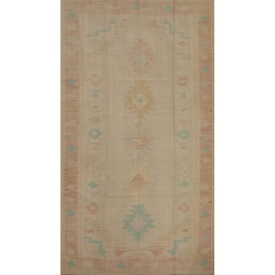Hand Woven Oriental 100% Wool Carpet Southwestern Tribal Beige & Ivories Kilim Area Rug - 7' 10'' X 4' 8''
