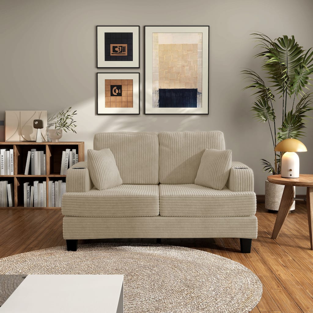 Furniture of America Xenia Modern Chenille Loveseat with Cup Holders