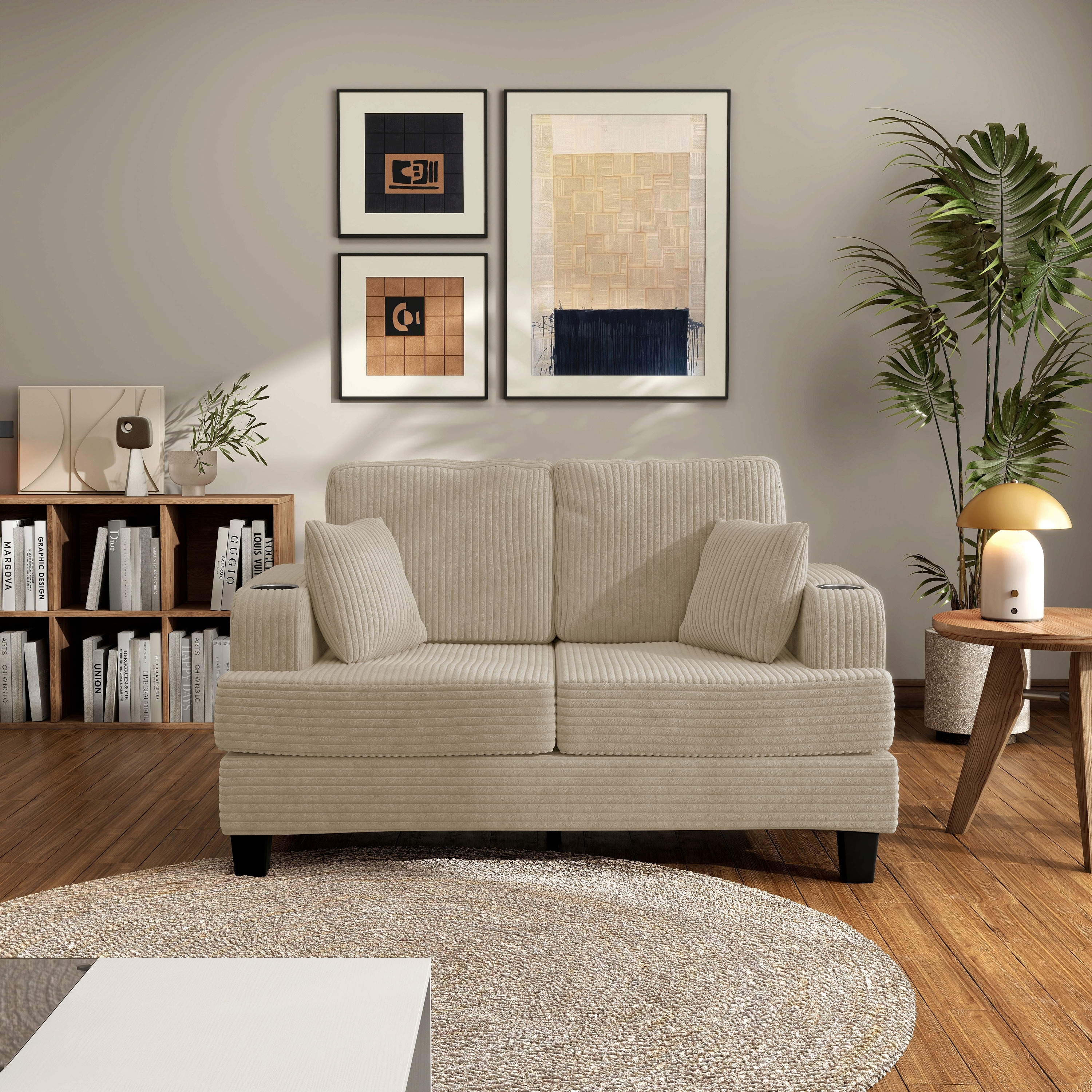 Furniture of America Xenia Modern Chenille Loveseat with Cup Holders