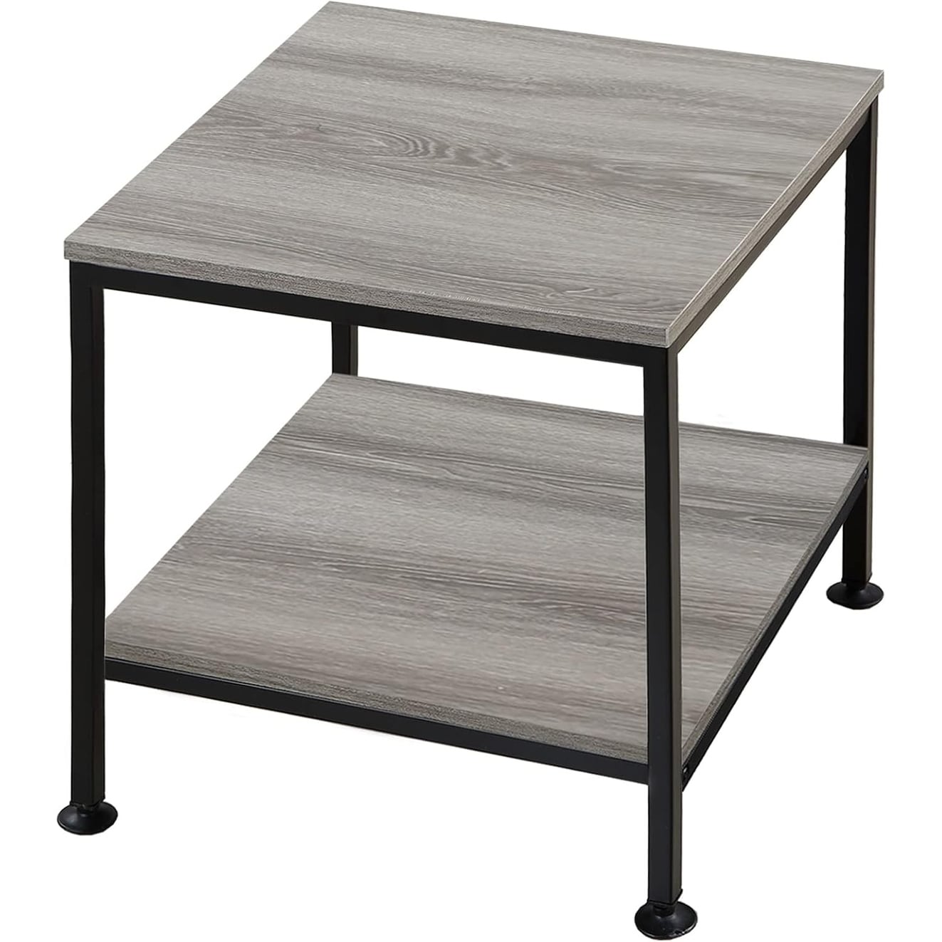 20 Inch 2-Tier Square End Table with Metal Frame, Rustic Grey, Easy Assembly, Simple Style for Living Room or Bedroom