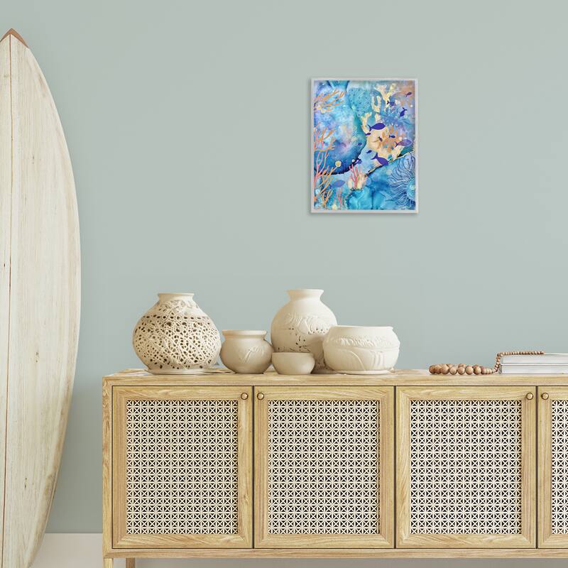 Stupell Coral & Sea Life Collage Framed Giclee Art Design By Amy Tieman