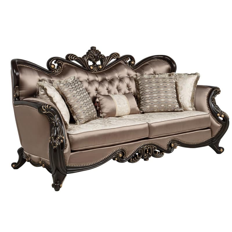 Best Master Furniture Truvare Sandy Desert Espresso Tradtional Sofa with Gold Accent - Espresso
