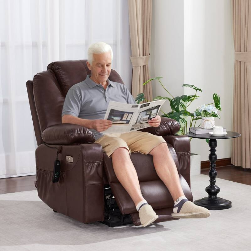 MCombo Electric Power Lift Recliner Chair Sofa with Massage and Heat, 3 Positions, USB Ports, Faux Leather 7040