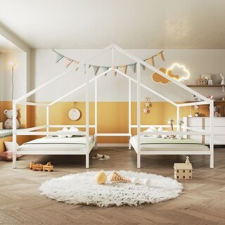 Metal Double Twin Size Triangular House Beds with Built-in Table