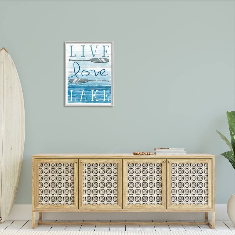 Stupell Live Love Lake Quote Ores Water Motif Framed Wall Art, Design by Elizabeth Tyndall - Blue