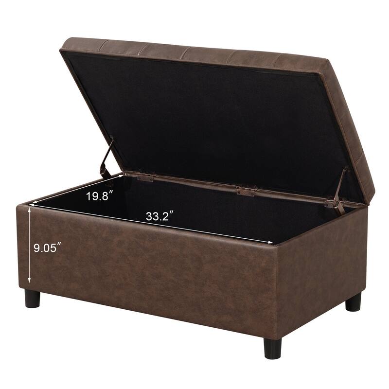 Adeco 35" Tufted Rectangular Storage Ottoman Bench