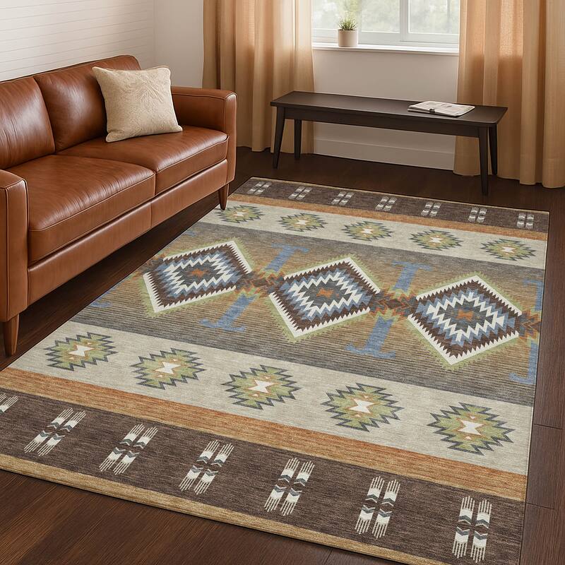 Machine Washable Indoor/ Outdoor Global Chennai Chantille Rug