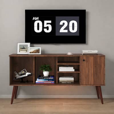53" Modern TV Stand with Storage with 1 Cabinet and 3 Open Shelves