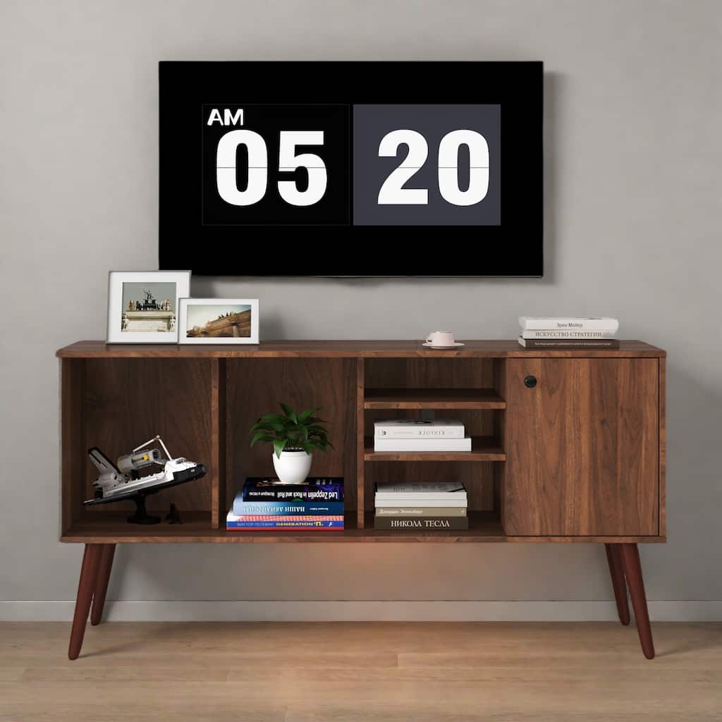53" Modern TV Stand with Storage with 1 Cabinet and 3 Open Shelves