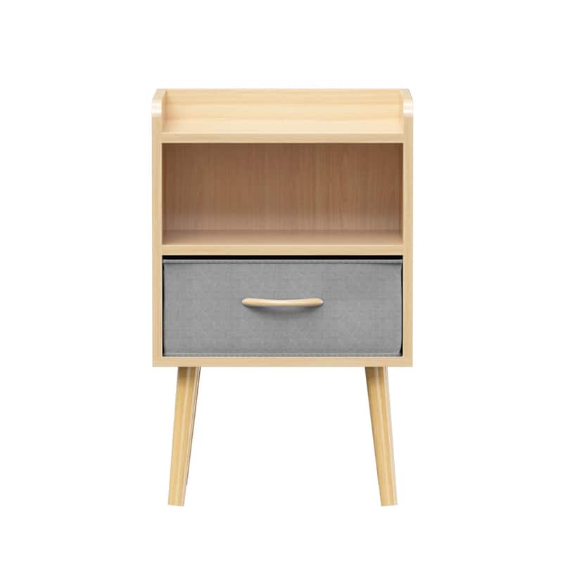 Anmytek Light Wood Nightstand with Open Shelf Storage,2-Tier Storage End Table,Wood Side Table with Storage Cabinet