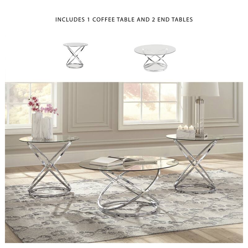 Signature Design by Ashley Hollynyx Chrome-tone Glass 3-piece Table Set