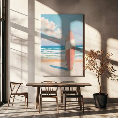 "Sea Beach Surfboard" Wrapped Canvas Wall Art