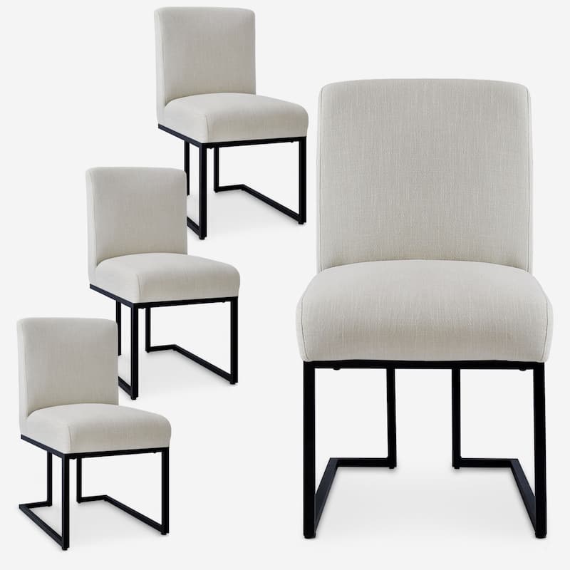 Chenille Upholstered Dining Chair with Black Metal Legs