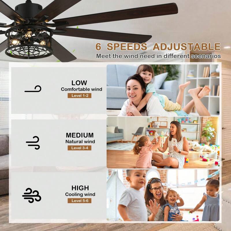 Cusp Barn 72in. Industrial Ceiling Fan with Remote, Dual Finish Blades, Modern Silent DC Motor 6 Speeds Reversible Ceiling Fan