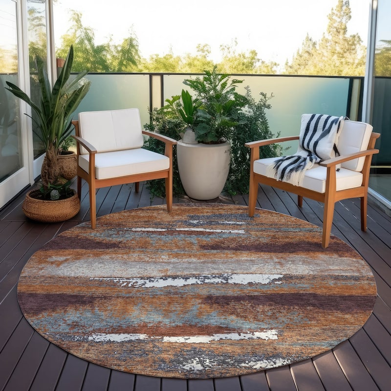 Machine Washable Indoor/ Outdoor Abstract Modern Chantille Rug - Copper - 8' x 8'