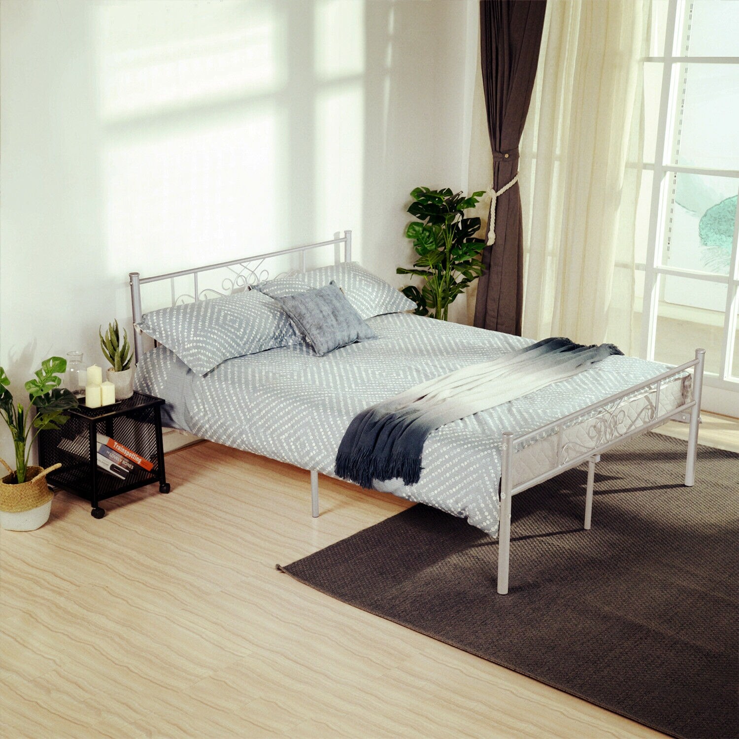 Cheerwing metal bed frame mattress 2025 foundation with headboard and footboard