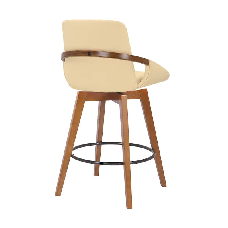 Fabric Swivel Bar Stool with Arms, Full Back and Iron Footrest Frame