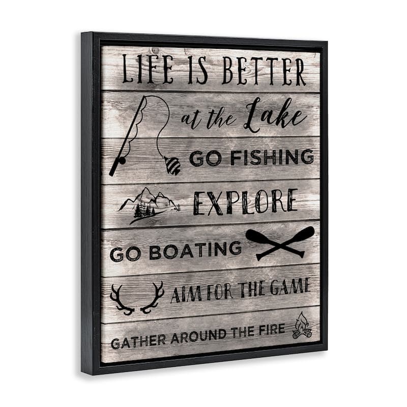 Stupell Lake Activities & Phrases Framed Floater Canvas Wall Art Design By CAD Designs