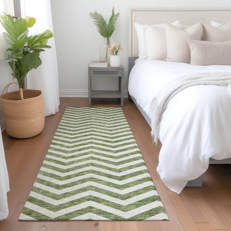 Premium Washable Super Soft Modern Chevron Mayfield Rug - Green - 2'3" x 7'6"