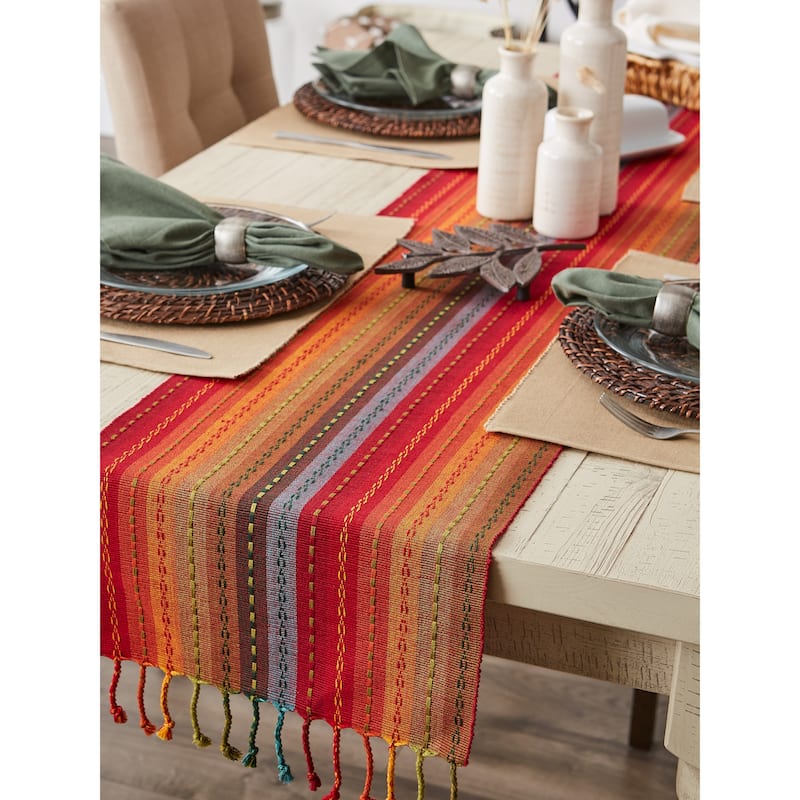 DII Blue Tonal Stripe With Fringe Table Runner
