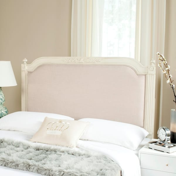 slide 2 of 5, SAFAVIEH Bedding Rustic Wood Beige Linen Queen Headboard - Beige / Antique Beige