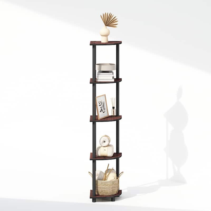 5 Tiers Wood Household Shelving Unit in Dark Cherry/Black (11.6 in. W x 57.7 in. H x 11.6 in. D)