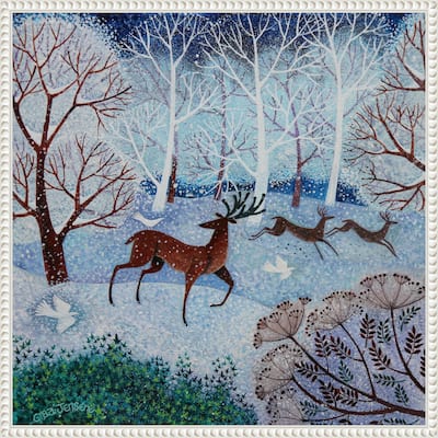 Deer and Doves by Lisa Graa Jensen (22 x 22 in.), Framed Canvas Wall Art Print - Sylvie Beaded White