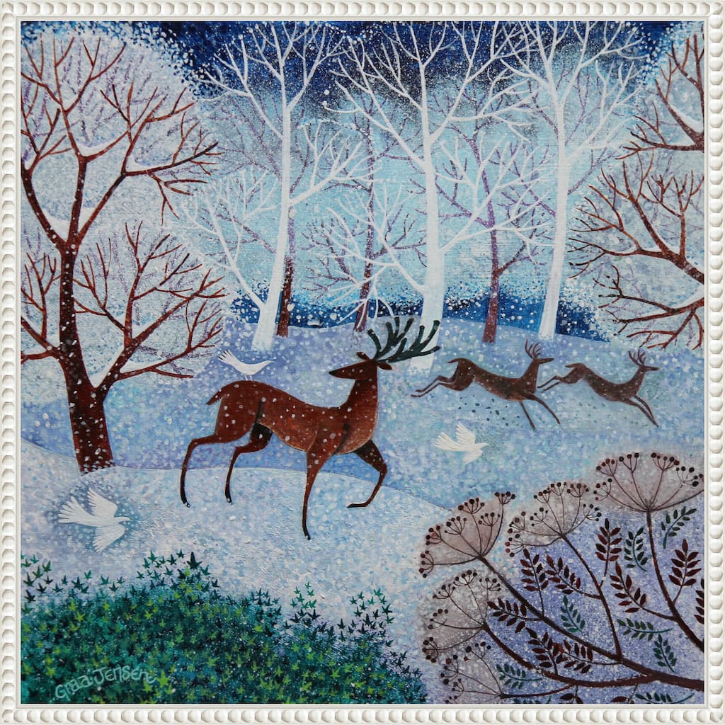Deer and Doves by Lisa Graa Jensen (22 x 22 in.), Framed Canvas Wall Art Print - Sylvie Beaded White