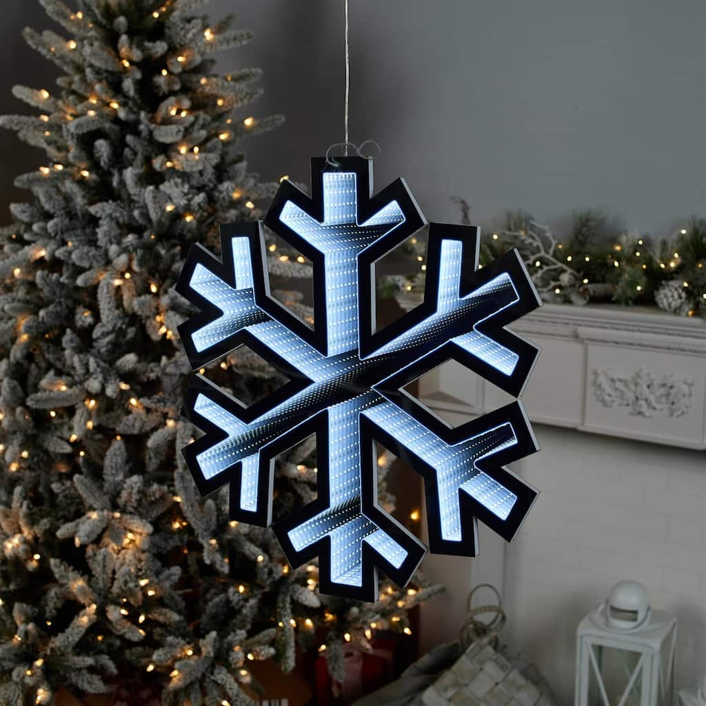 LED Lighted 3D Hanging Snowflake Christmas Infinity Mirror - 24"
