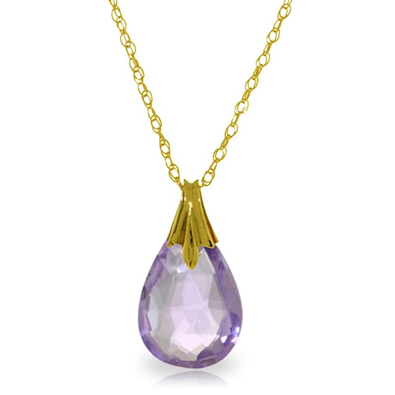 3 Carat 14K Solid Gold Strive To Be Natural Amethyst Necklace - 22 Inch - Yellow