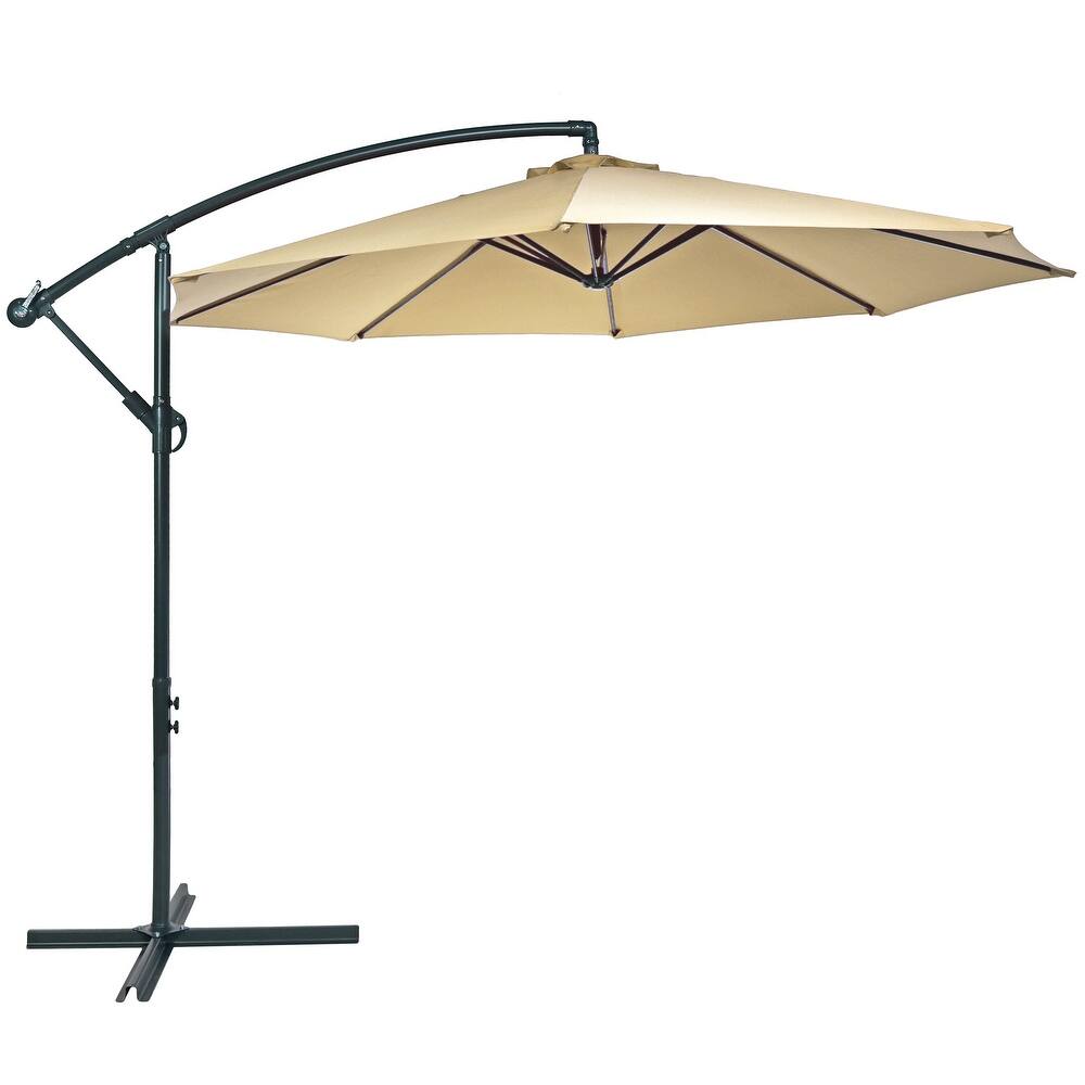 Sunnydaze 10' Offset Patio Umbrella with Cantilever and Cross Base - Round Base Set