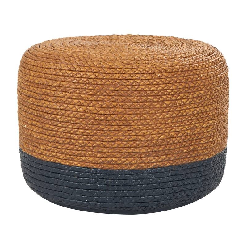 Brown Magnesium Oxide Two-Toned Garden Stool with Black Base and Woven Inspired Design