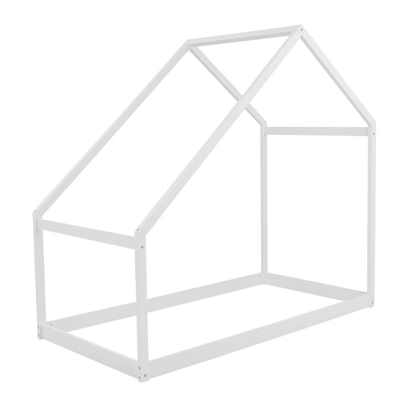 Twin Size House Bed Frame with Semi-Enclosed Design, Perfect for Kids