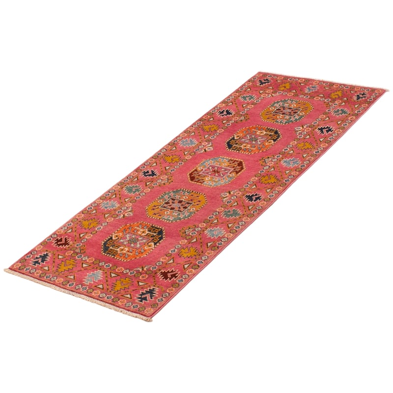 ECARPETGALLERY Hand-knotted Uzbek Ghazni Pink Wool Rug - 2'8 x 6'7