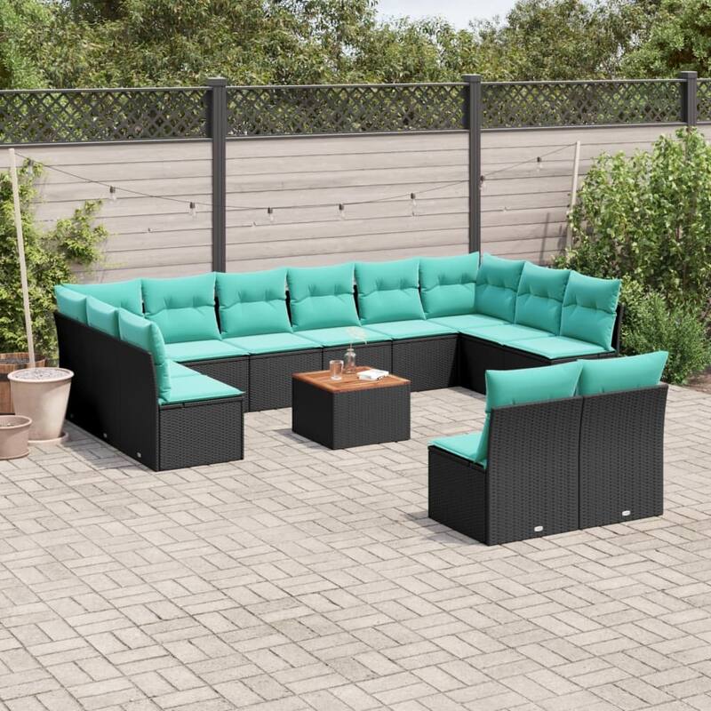 vidaXL Patio Sofa Set with Cushions Outdoor Furniture 13 Piece Poly Rattan - 24.4x 24.4x 27.2