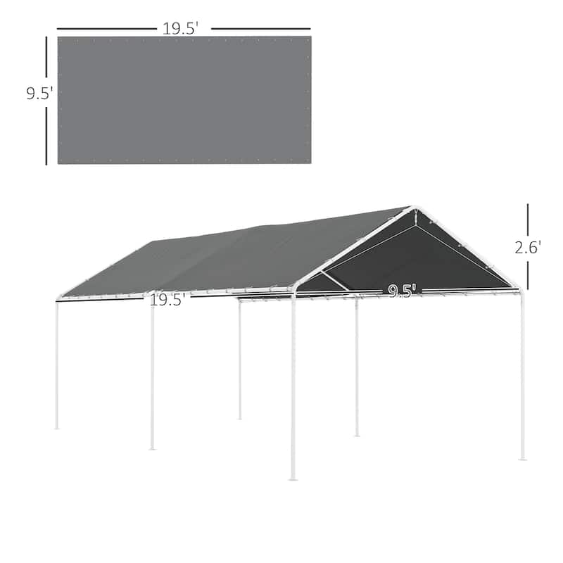 GDFStudio - Outdoor 9.6'x19.5' Carport Replacement Cover with UV Resistant PE Canopy & Ball Bungee Cords