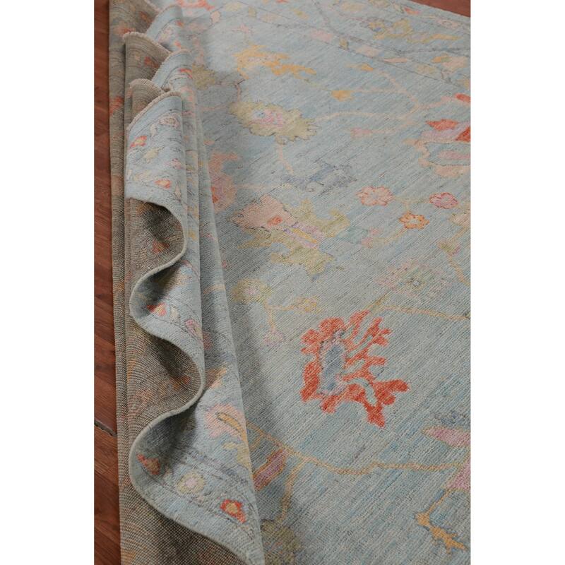 Hand Knotted Oriental 100% Wool Carpet Transitional All-Over Navy Blue & Blues Oushak Area Rug - 9' 11'' X 7' 10''