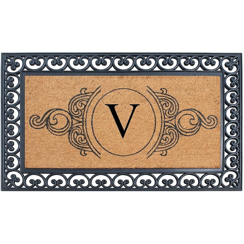 A1HC 30" x 48" Heavy-Duty Rubber & Coir Outdoor Doormat with Copper/Black Border – Large, Non-Slip Backing - V