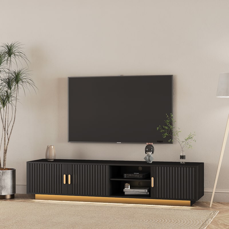 Black 65" Mid-Century TV Stand with LED Lights & Storage for TVs Up to 60"