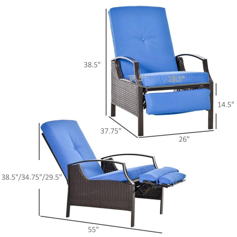Patio Recliner Chair, PE Wicker with Comfy Cushions, Armrests