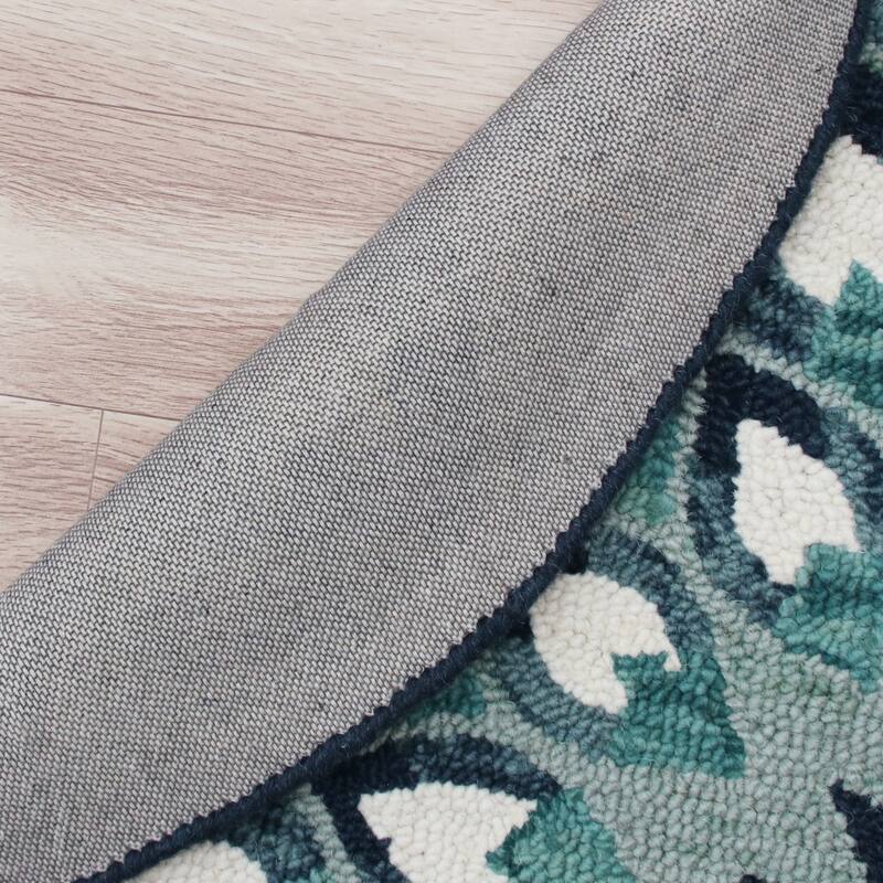 4' Round Blue and White Floral Feather Area Rug 3'6" Bed Bath