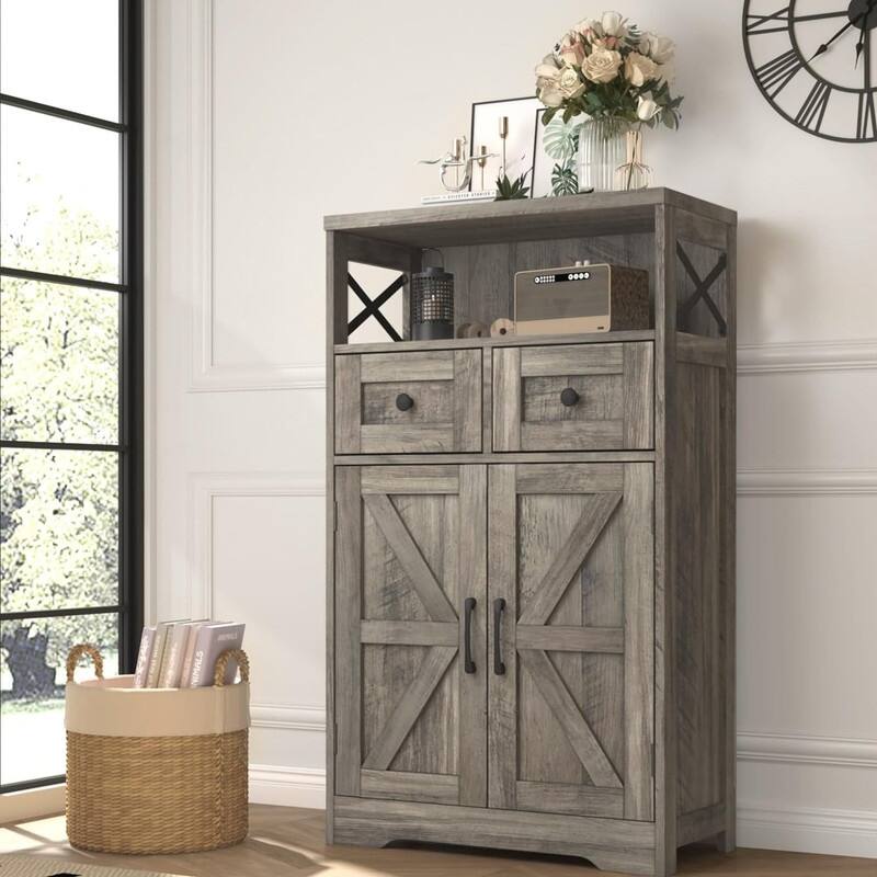 Freestanding Kitchen Pantry Cabinet - 11.6"D x 23"W x 42.5"H - Grey