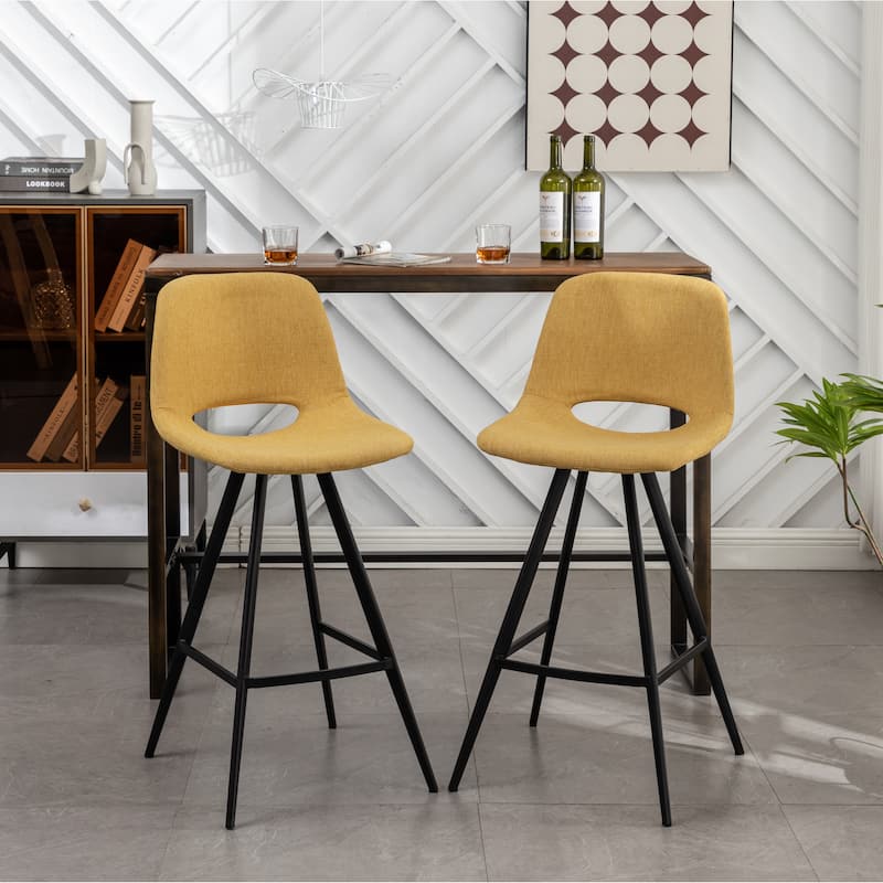 Fabric Kitchen 28.25" Counter Height Stools, Set of 2, Yellow